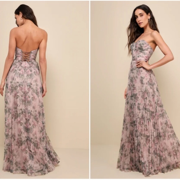 LULU's Floral Corset Sexy Romantic Bustier Corset Flowy Prom Wedding Chic Gown - Picture 4 of 4